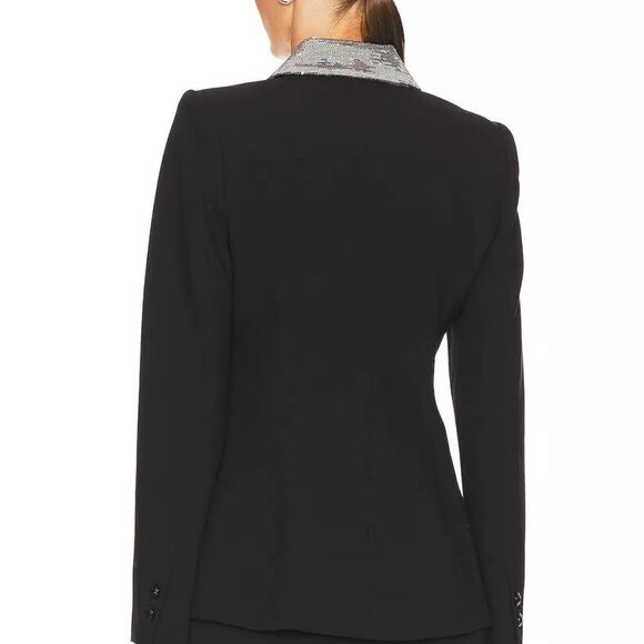 L' AGENCE 'Clementine' Sequin Lapel Ponte Blazer, Black/Silver 00 $850 - Picture 10 of 13